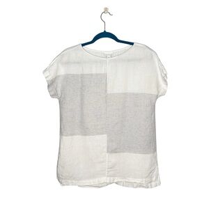 PureJill 100% Linen Boxy Oversized Short Sleeve Colorblock Blouse
